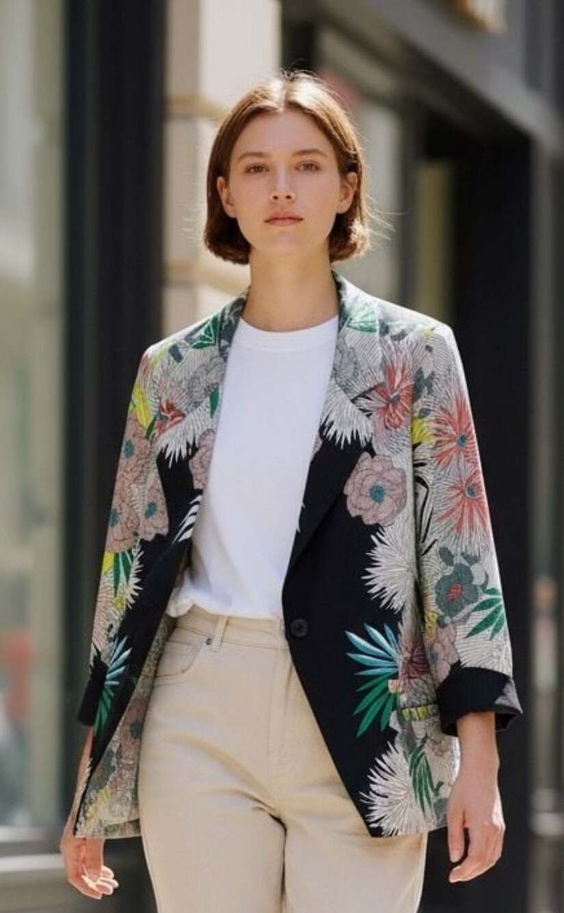 Corey Lynn Calter Floral Blazer Jacket Petite Small Tropical Print Lightweight